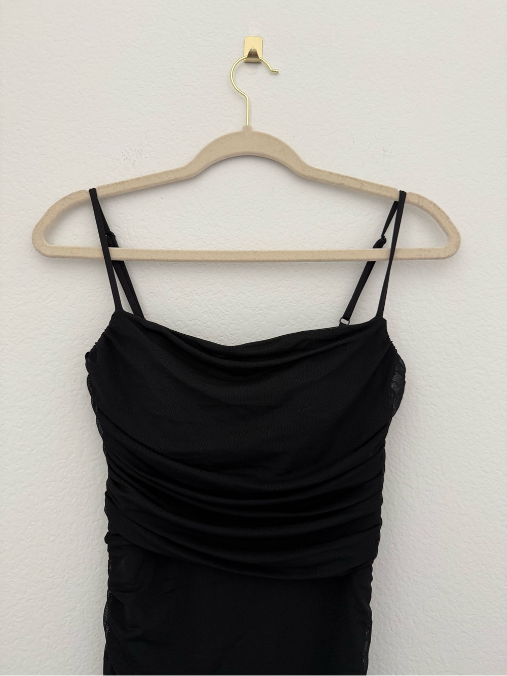 Express Black Ruched High-Low Slip Dress - Picture 4 of 7